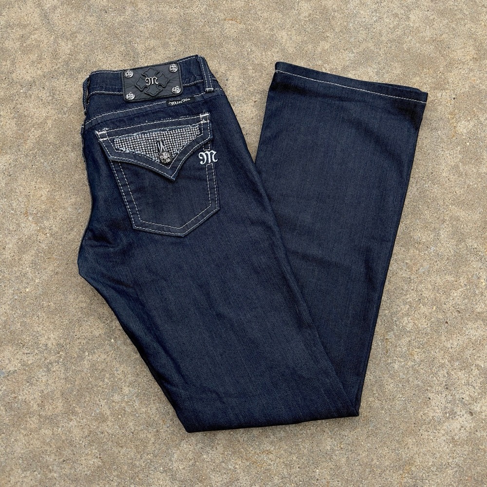 Miss Me Jeans Women's Size 29 Bootcut Dark Wash Rhinestones Flap Pocket JE5001BL